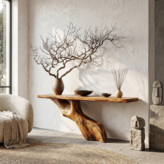 Tree Inspired Console Table With Live Edge Top And Root Base For Hallway - view 1 of 8