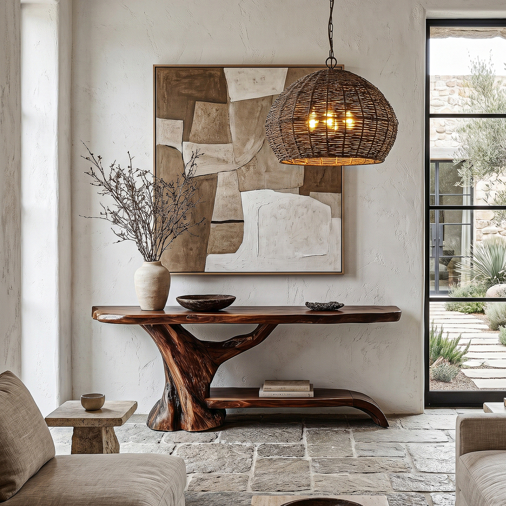 Rustic Live Edge Console Table With Natural Tree Form Base For Living Room - view 1 of 8