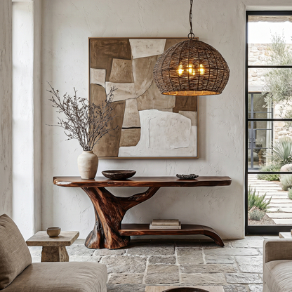 Rustic Live Edge Console Table With Natural Tree Form Base For Living Room - view 1 of 8