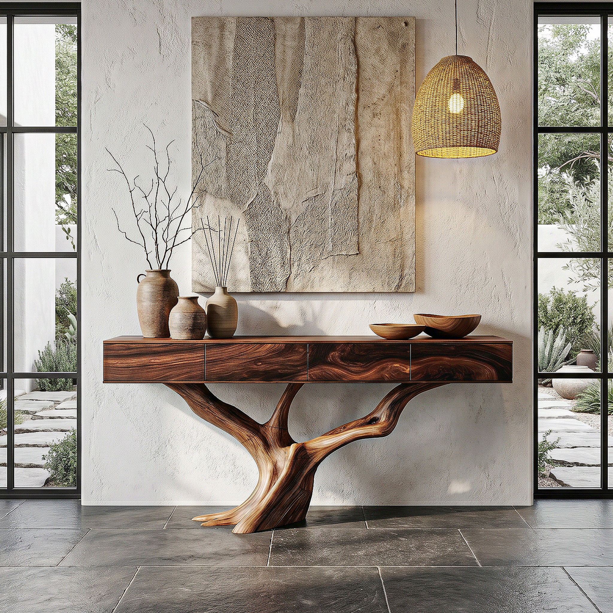 Rustic Live Edge Console Table With Sculptural Tree Branch Base For Entryway And Living Room - view 1 of 8