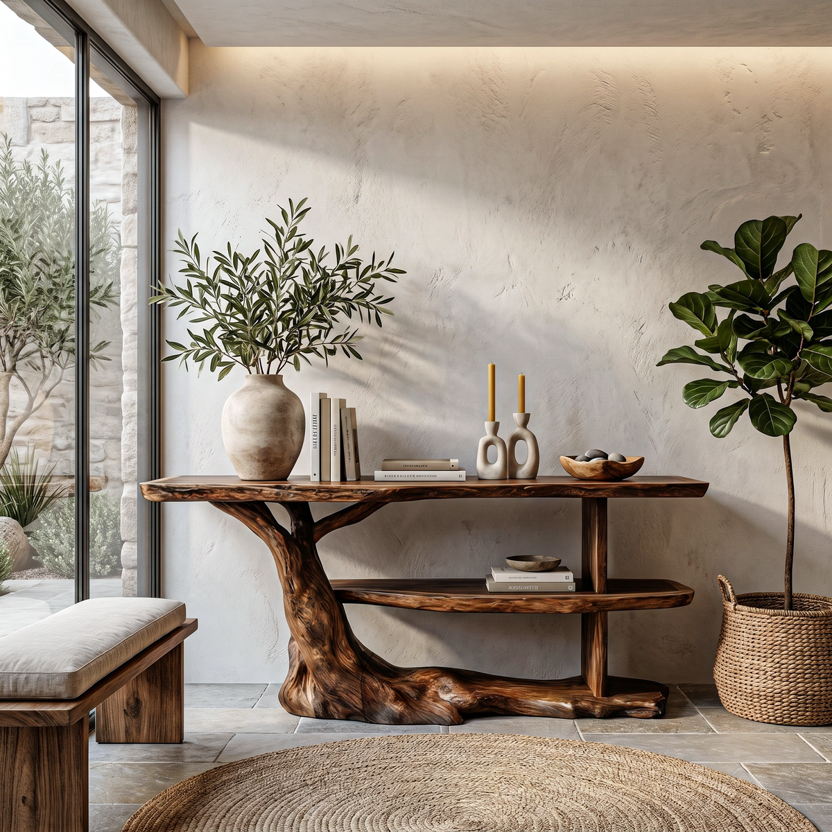 Modern Console Table With Flowing Wood Pedestal Base For Entryway - view 1 of 8