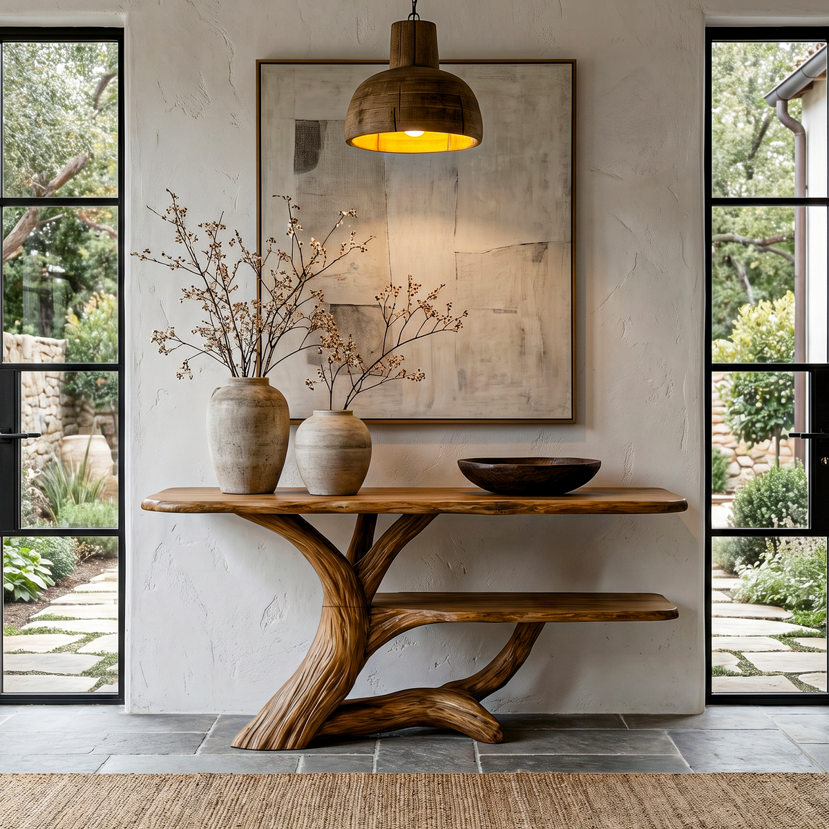 Nature Inspired Console Table With Open Shelf Storage For Living Room - view 1 of 8