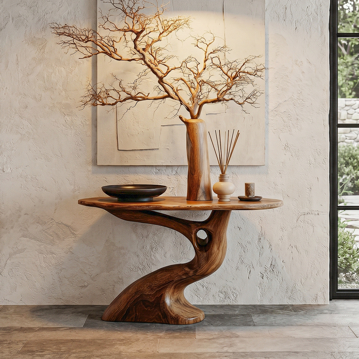 Tree Inspired Console Table With Sculptural Wood Structure For Hallway - view 1 of 8