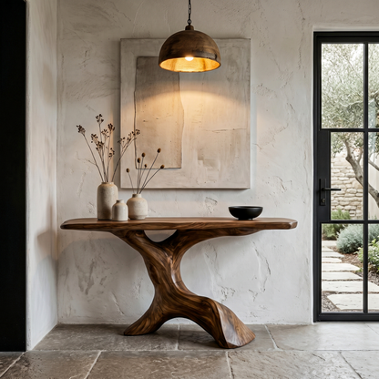 Rustic Console Table With Handcrafted Tree Root Base For Entryway And Living Room - view 1 of 8