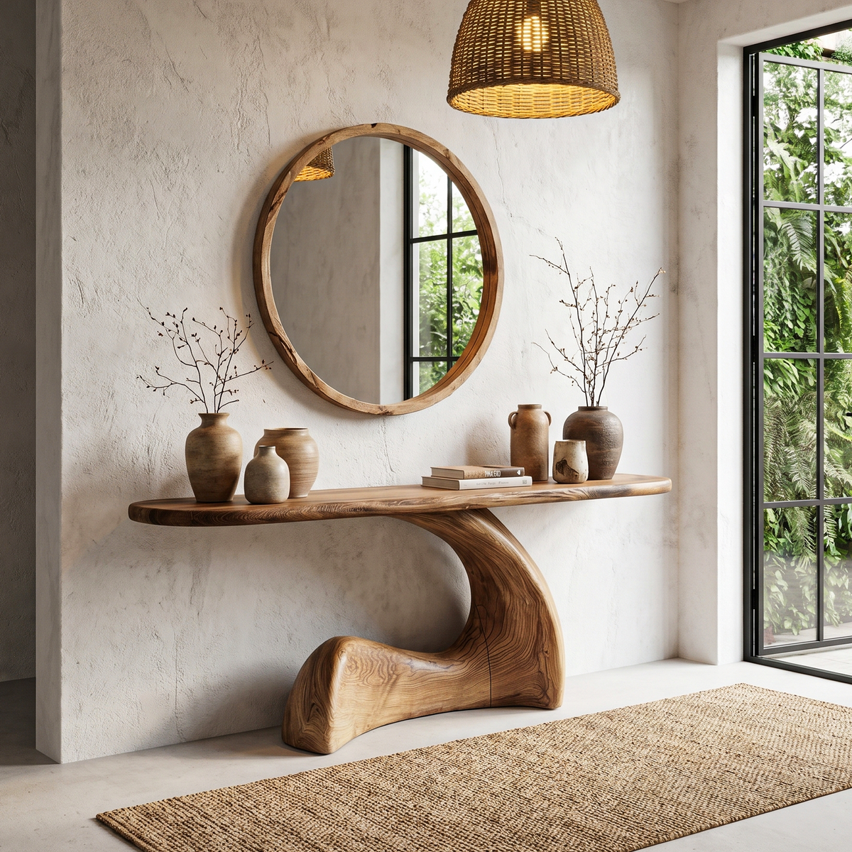 Organic Console Table With Sculptural Curved Wood Base For Entryway And Living Room - view 1 of 8
