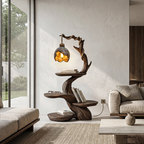 Nature Inspired Beside Table With Sculptural Tree Form And Ambient Lamp For Living Room - view 1 of 8