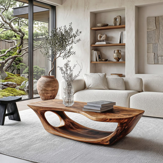 Wabi Sabi Coffee Table With Handcrafted Organic Wood Form For Living Room - view 1 of 8
