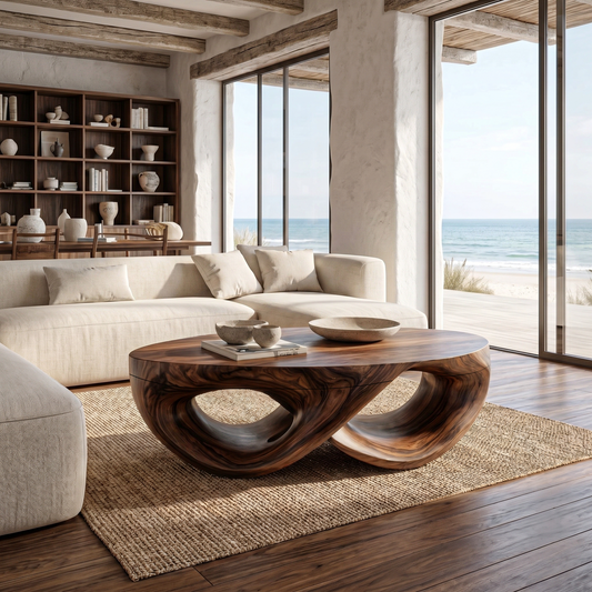 Organic Sculptural Coffee Table With Flowing Solid Wood Silhouette For Living Room - view 1 of 8
