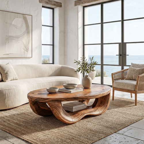 Modern Organic Coffee Table With Handcrafted Curved Wood Design For Living Room - view 1 of 8