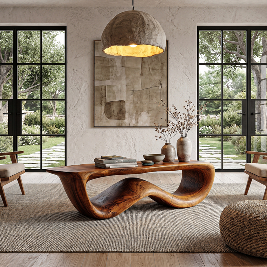 Contemporary Coffee Table With Flowing Solid Wood Silhouette For Living Room - view 1 of 8