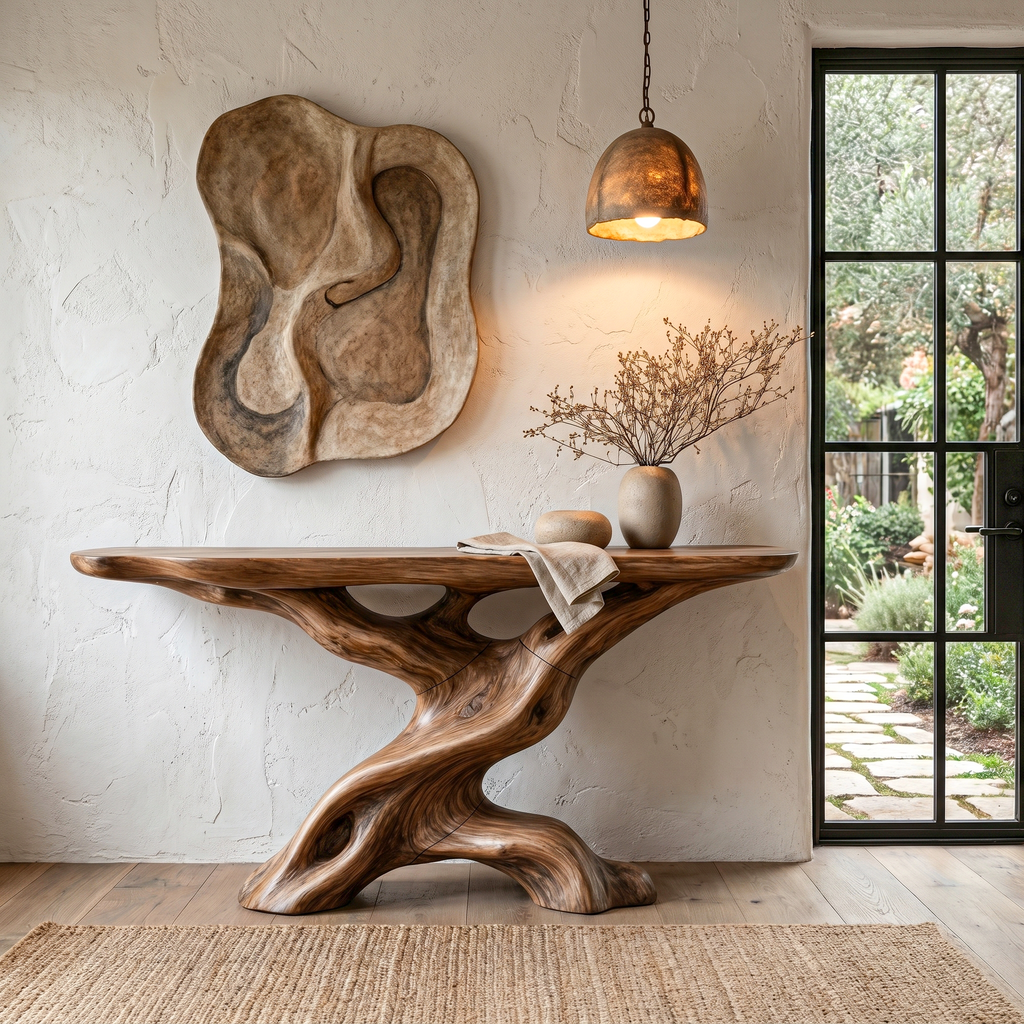 Live Edge Console Table With Unique Sculptural Base Design For Living Room - view 1 of 8