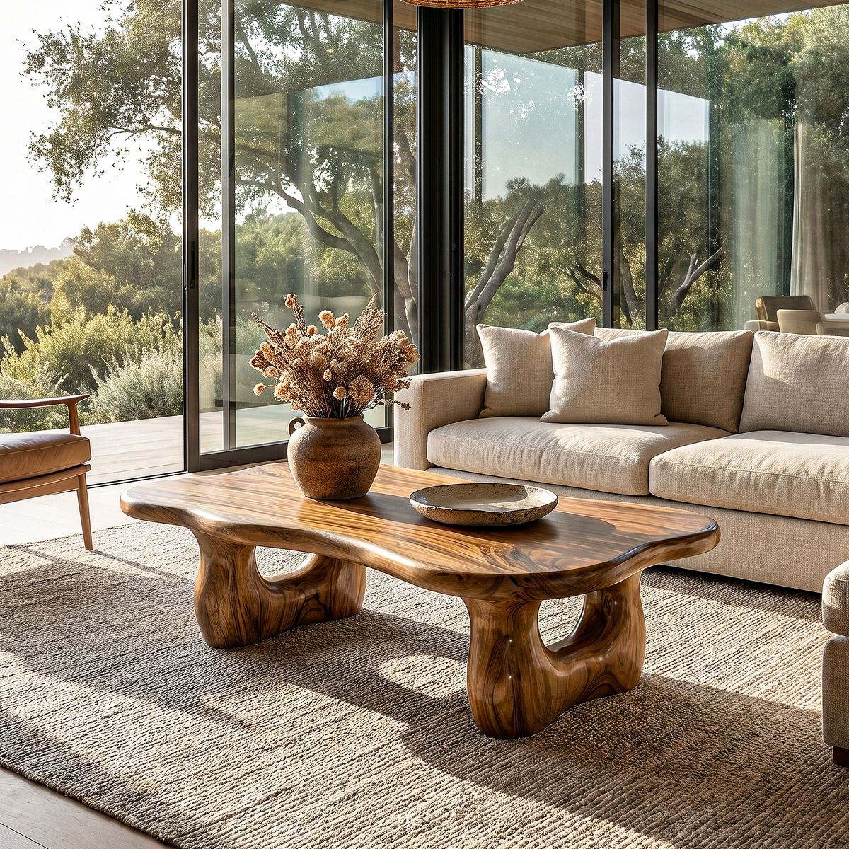 Rustic Wooden Coffee Table Natural Statement Furniture For Living Room - view 1 of 8