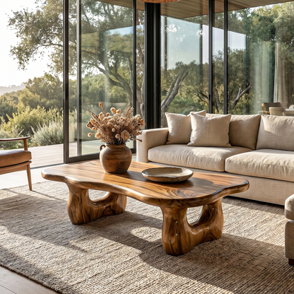 Rustic Wooden Coffee Table Natural Statement Furniture For Living Room - view 1 of 8