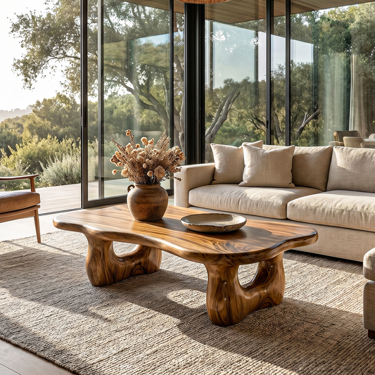 Rustic Wooden Coffee Table Natural Statement Furniture For Living Room - view 1 of 8