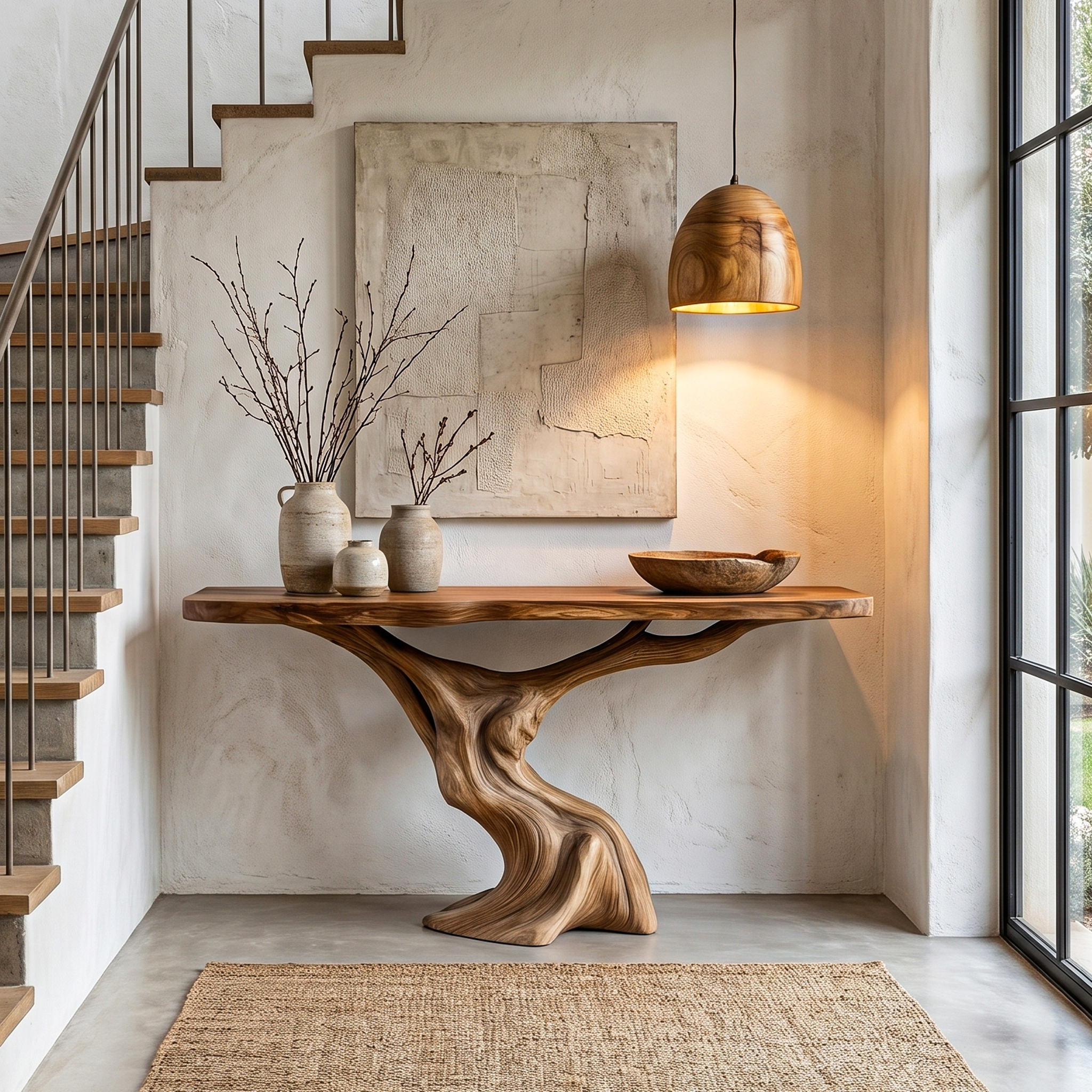 Rustic Organic Console Table With Unique Sculptural Tree Inspired Wood Base For Entryway And Living Room - view 1 of 8