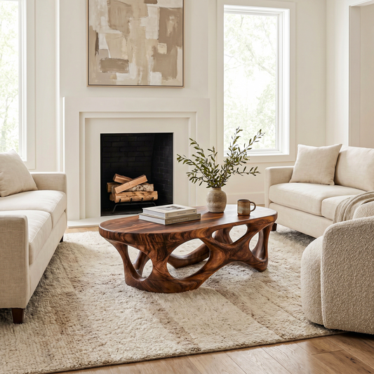 Sculptural Coffee Table With Interlocking Wood Base For Living Room - view 1 of 8