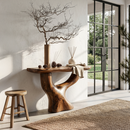 Rustic Console Table With Sculptural Tree Root Base For Entryway - view 1 of 8