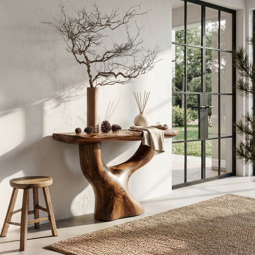 Rustic Console Table With Sculptural Tree Root Base For Entryway - view 1 of 8