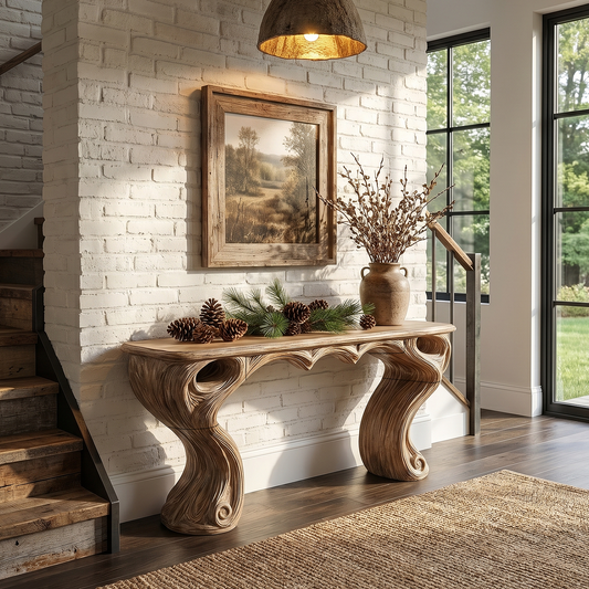 Organic Console Table With Hidden Drawers For Entryway Living Room And Hallway - view 1 of 8