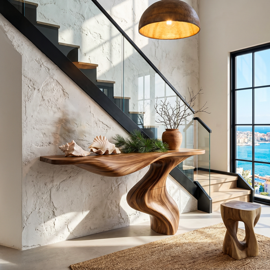 Modern Console Table With Statement Sculptural Base For Living Room - view 1 of 8