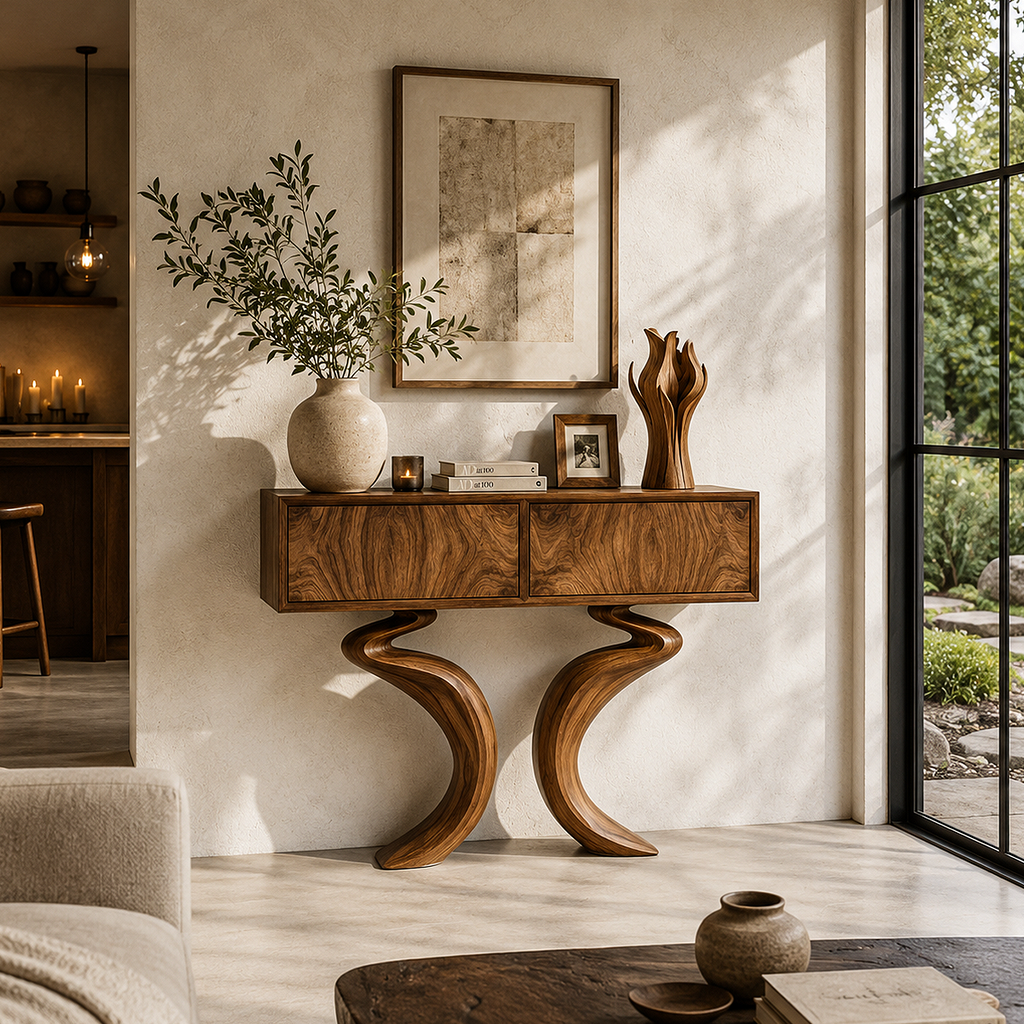 Organic Console Table With Hidden Storage Cabinet For Living Room And Entryway - view 1 of 8