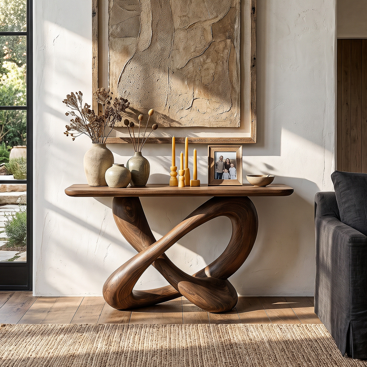 Modern Console Table With Twisted Ribbon Wood Base For Entryway - view 1 of 8