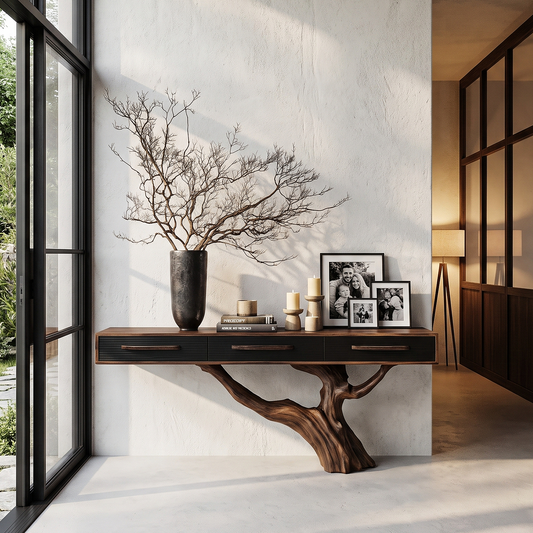 Statement Console Table With Nature Inspired Tree Base For Living Room - view 1 of 8