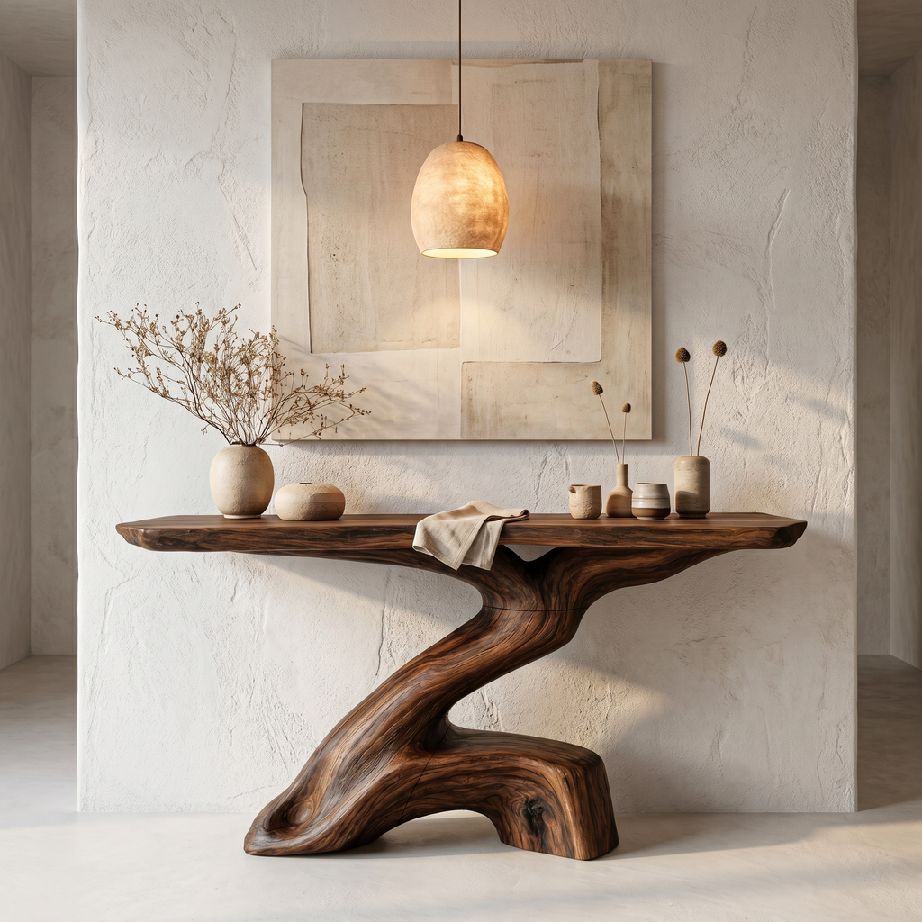 Rustic Console Table With Sculptural Tree Root Base And Solid Wood Top For Entryway And Living Room - view 1 of 8