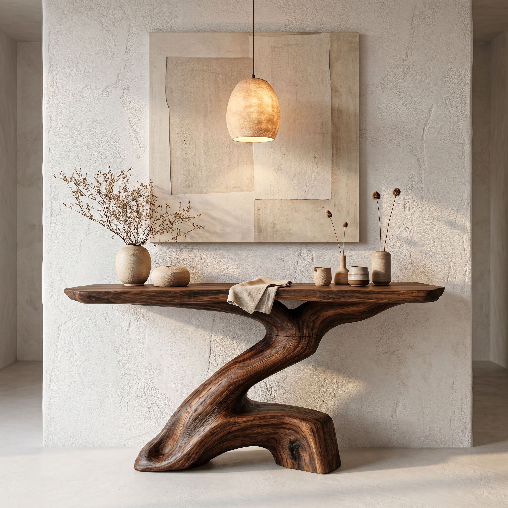 Rustic Console Table With Sculptural Tree Root Base And Solid Wood Top For Entryway And Living Room - view 1 of 8