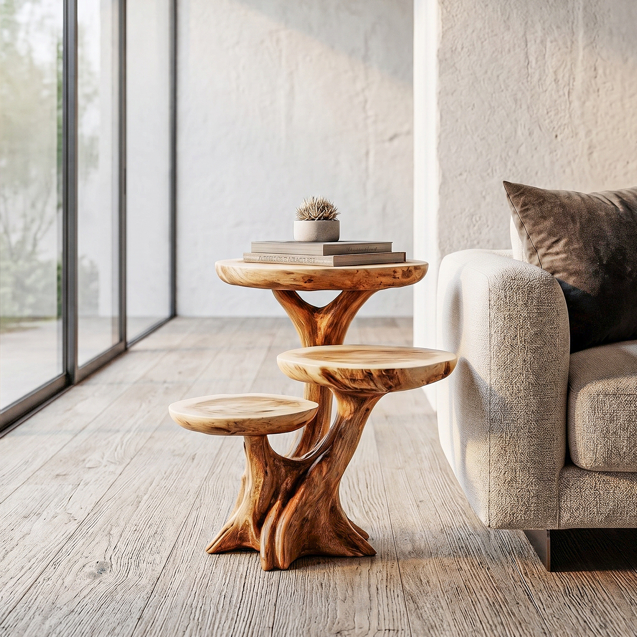 Rustic Tree Root Side Table With Sculptural Solid Wood Design For Living Room And Bedroom - view 1 of 8