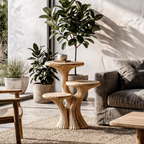 Contemporary Tiered Side Table With Sculptural Solid Wood Design For Living Room And Bedroom - view 1 of 8