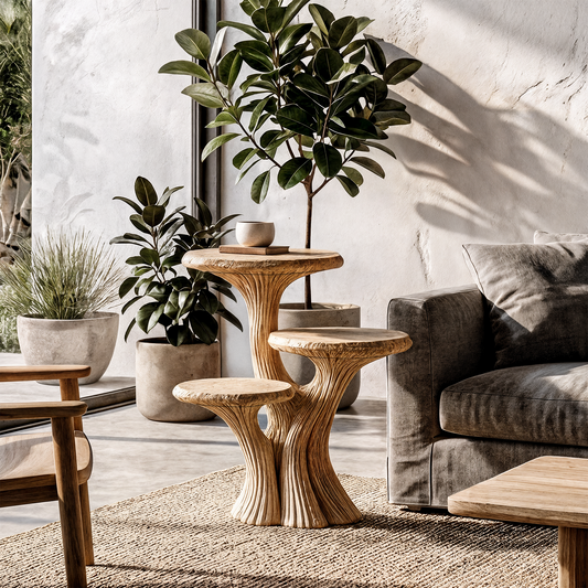 Contemporary Tiered Side Table With Sculptural Solid Wood Design For Living Room And Bedroom - view 1 of 8