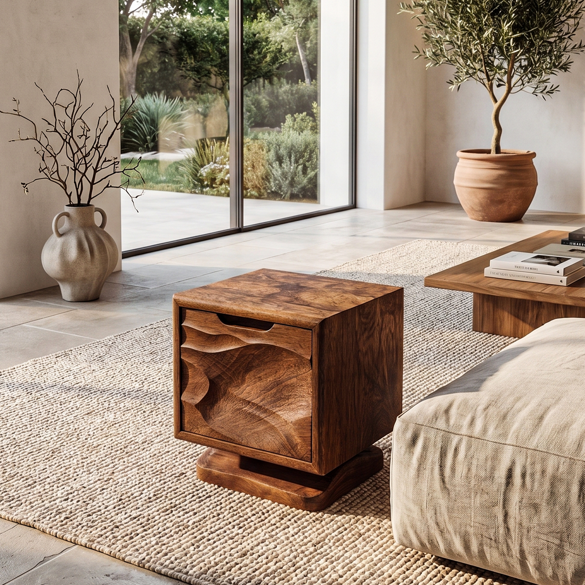 Rustic Beside Table With Open Shelf Storage And Solid Wood Design For Living Room And Bedroom - view 1 of 8