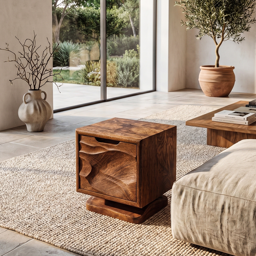 Rustic Beside Table With Open Shelf Storage And Solid Wood Design For Living Room And Bedroom - view 1 of 8