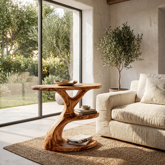 Modern Organic Side Table With Multi Level Wood Shelves For Living Room And Bedroom - view 1 of 8