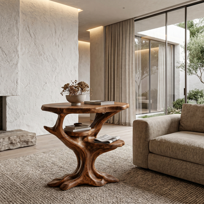 Organic Sculptural Side Table With Solid Wood Display Shelves For Living Room And Bedroom - view 1 of 8