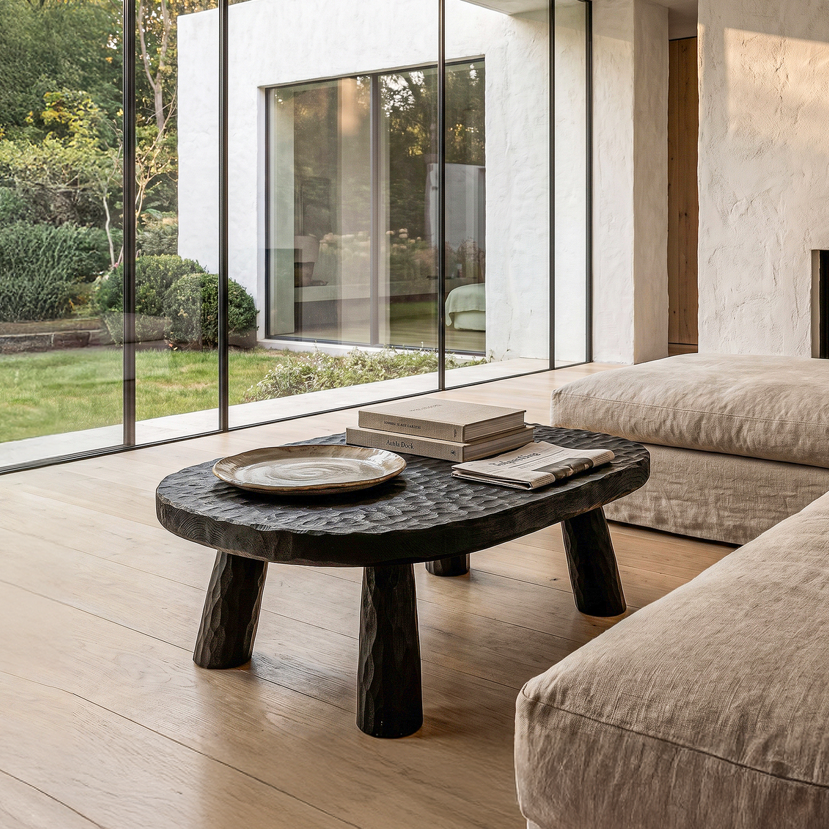 Rustic Coffee Table With Handcrafted Solid Wood Top And Chunky Pedestal Legs For Living Room - view 1 of 8