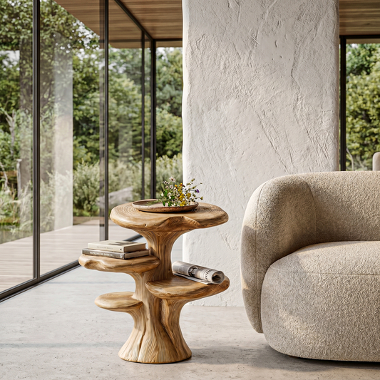 Organic Sculptural Beside Table With Tiered Solid Wood Shelves For Living Room - view 1 of 8