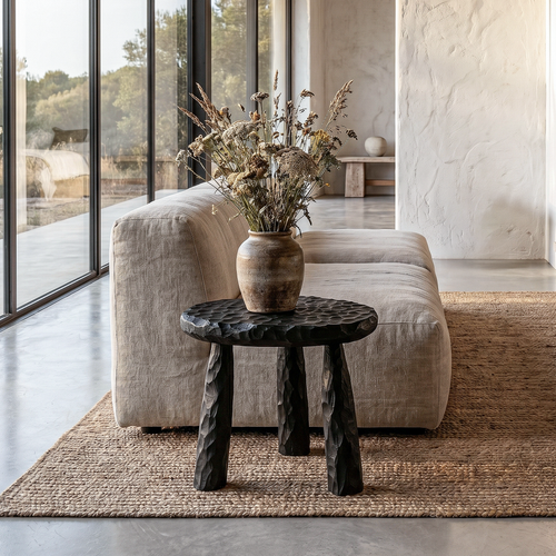 Rustic Side Table With Handcrafted Solid Wood Top And Chunky Pedestal Legs For Living Room And Bedroom - view 1 of 8