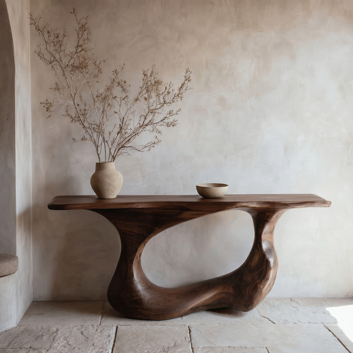 Contemporary Console Table With Artistic Open Loop Solid Wood Base For Living Room - view 1 of 8
