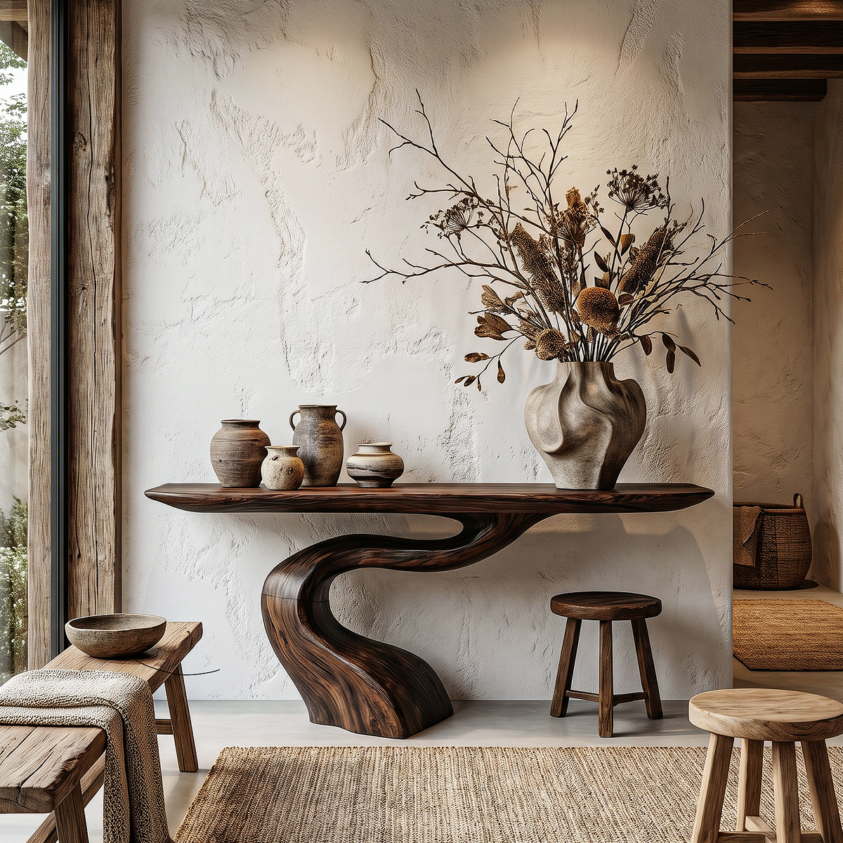 Organic Modern Console Table With Artistic Tree Root Base For Entryway - view 1 of 8
