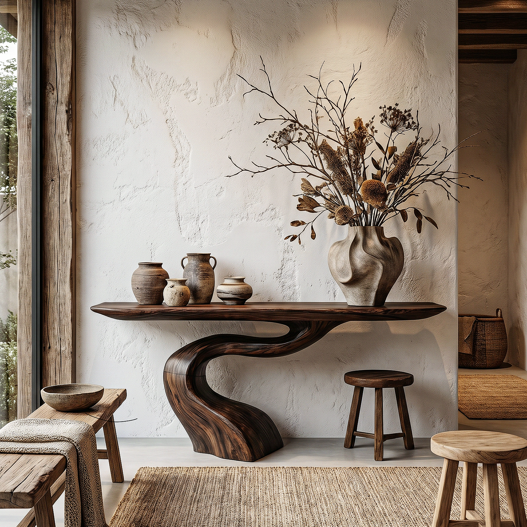 Organic Modern Console Table With Artistic Tree Root Base For Entryway - view 1 of 8