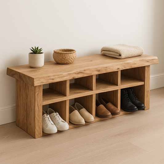 Handcrafted Solid Wood Bench with Shoe Compartments – Modern Rustic Hallway Storage - view 1 of 6
