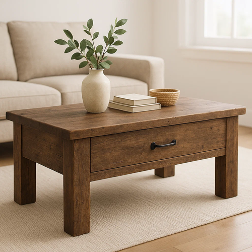 Handcrafted Solid Wood Coffee Table – Rustic Modern Storage with Single Drawer - view 1 of 6