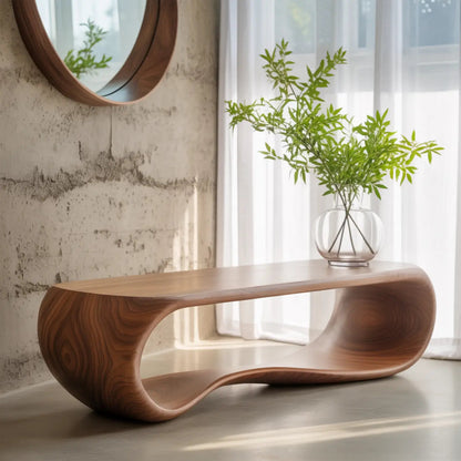 Handcrafted Solid Wood Bench – Sculptural Modern Walnut Wave Table - view 1 of 5