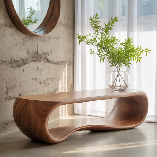 Handcrafted Solid Wood Bench – Sculptural Modern Walnut Wave Table - view 1 of 5