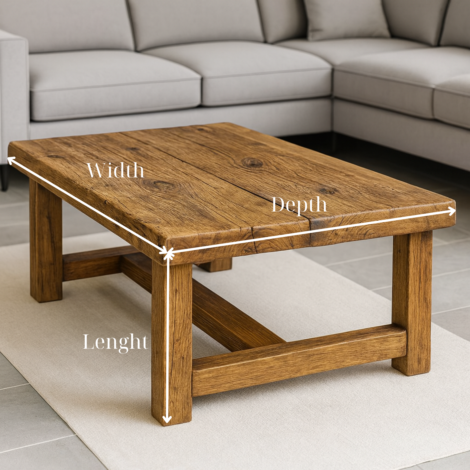 Solid Wood Living Room Table - Rustic Wood Coffee Table - view 2 of 5