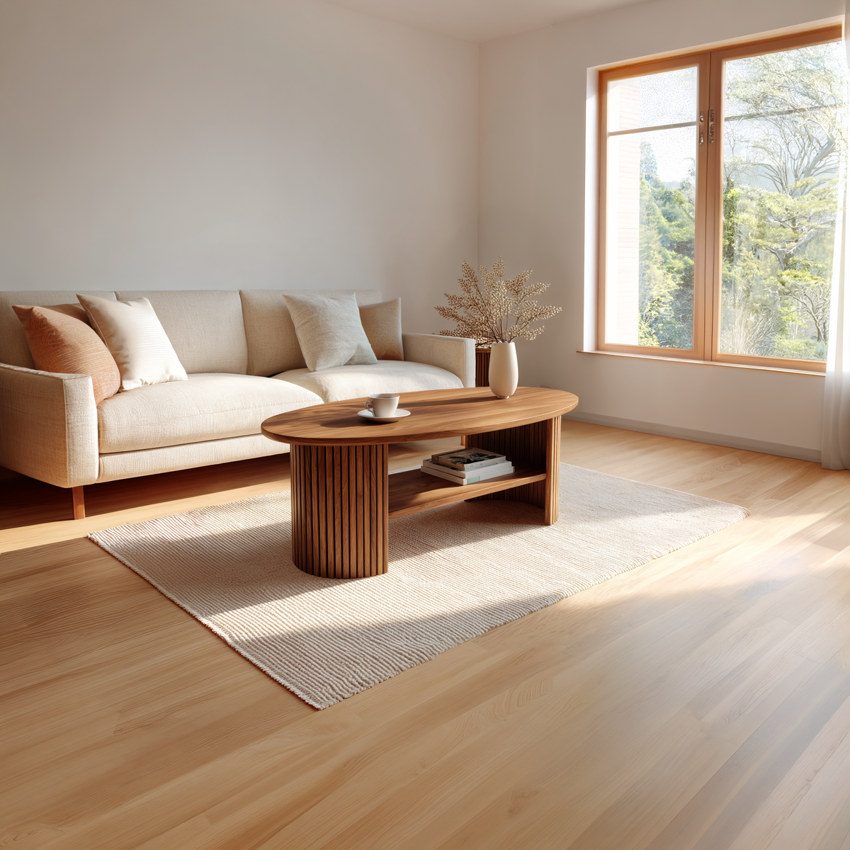 Oval Coffee Table with Fluted Base and Open Shelf Design - view 3 of 7
