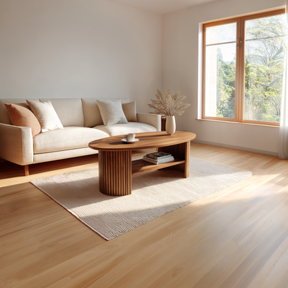 Oval Coffee Table with Fluted Base and Open Shelf Design - view 3 of 7