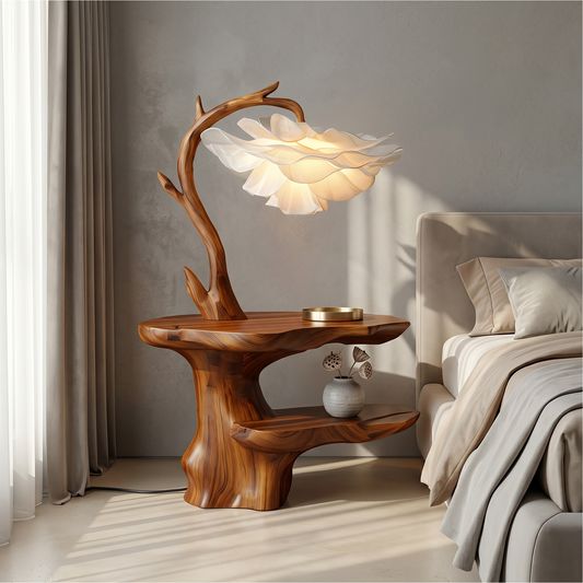 Organic End Table With Flower Lamp And Tree Branch Design For Bedroom And Reading Nook - view 1 of 8